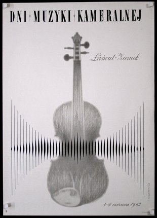 a poster with a violin and sound waves