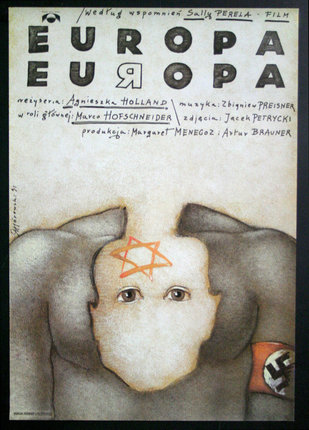 a poster with a drawing of a man and a star on his forehead