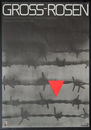 a poster with a red triangle