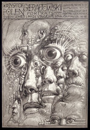 a drawing of several faces