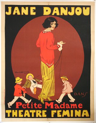 a poster of a woman walking with children