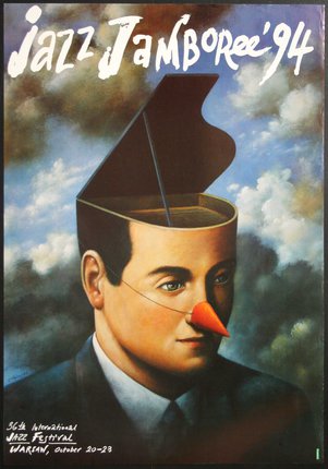 a poster of a man with a carrot nose and a nose