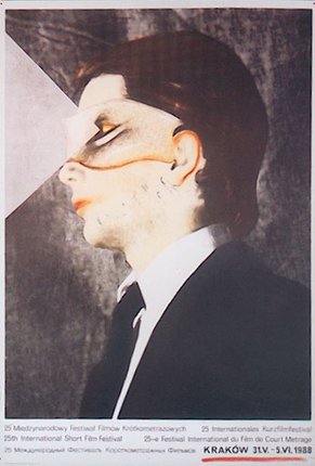 a man in a suit with a blindfold