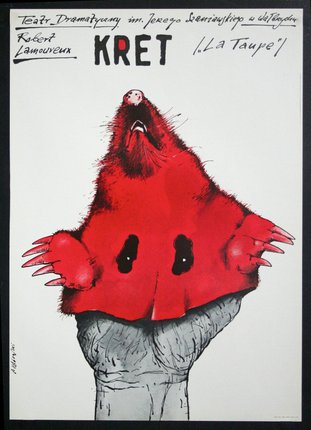 a poster of a red animal