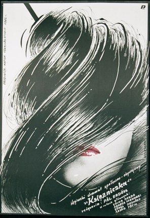 a poster of a woman's face with long hair