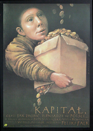 a man holding a box of gold coins
