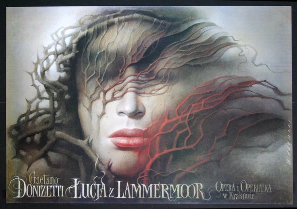 a poster with a woman's face covered with branches