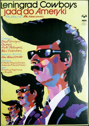 a poster with a man with a mustache and sunglasses