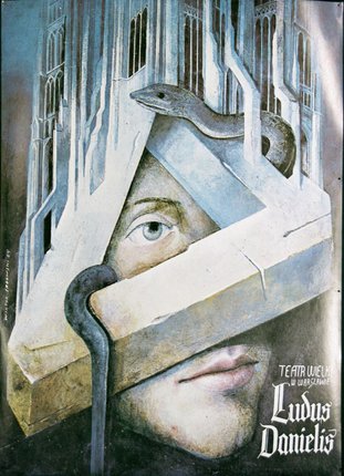 a poster of a man's face with a snake on his head