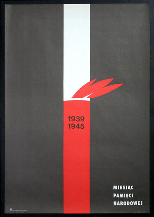 a poster with a red and white stripe