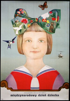 a girl with a bow on her head