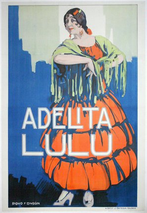 a poster of a woman in an orange dress