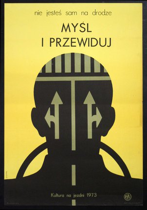 a yellow and black poster with a black silhouette of a man