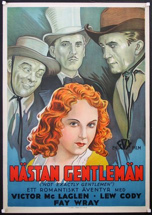 a movie poster of a woman with red hair and a group of men