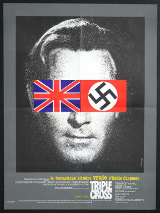 a poster of a man with a flag over his eyes