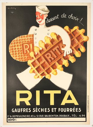 a poster of a person holding a waffle