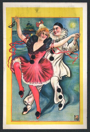 a poster of a couple of clowns dancing