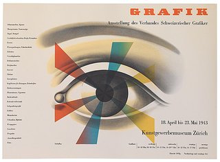 a poster with an eye and colorful arrows