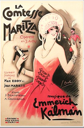 a poster of a woman in a red dress
