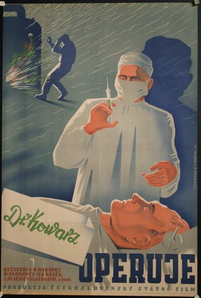 a poster of a doctor giving a syringe to a patient