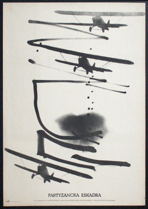 a black and white painting of airplanes