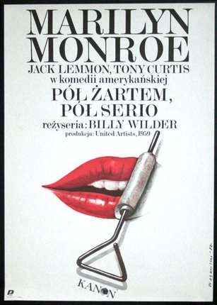 a poster with a red lips and a roller