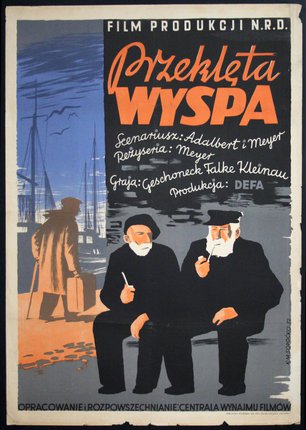 a poster of two men sitting on a bench