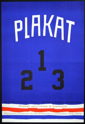 a blue and white poster with black numbers