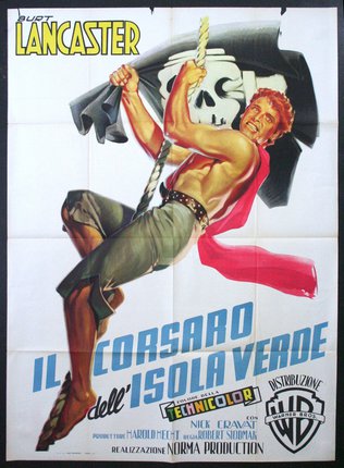 a poster of a man holding a rope and a skull