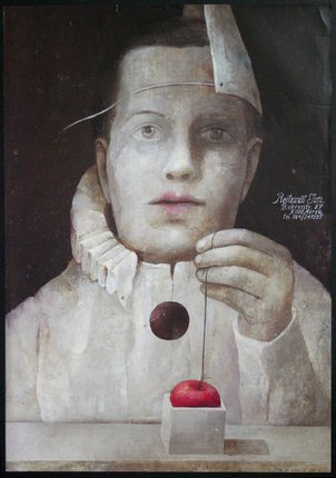 a painting of a person holding a string