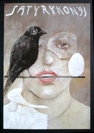 a painting of a woman with a bird on her face