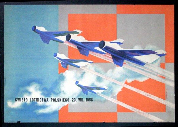 a poster of airplanes flying in the sky