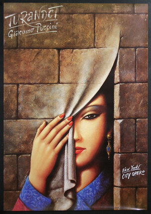 a poster of a woman hiding her face behind a curtain