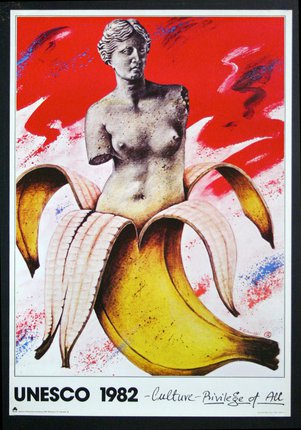 a poster of a woman with a banana