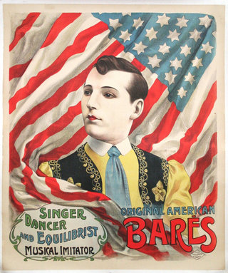 a poster of a man in a garment with a flag