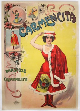 a poster of a woman in a red dress