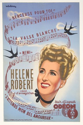 a poster of a woman with musical notes and birds