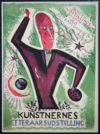 a poster of a man holding bowling balls