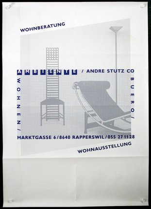 a poster with a chair and a lamp