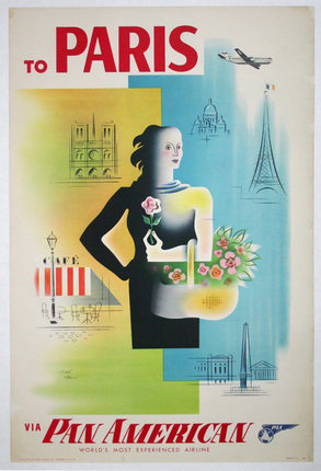 a poster of a woman holding a basket of flowers