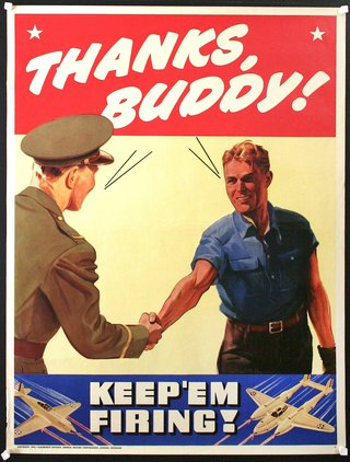 a poster of a man shaking hands with another man