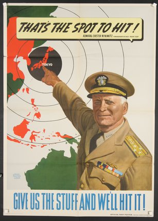 a poster of a man in uniform pointing at a map