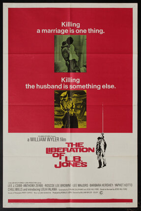 movie poster with a photographic scenes of adultery, police brutality, and an illustration of a lynching next to the film title.