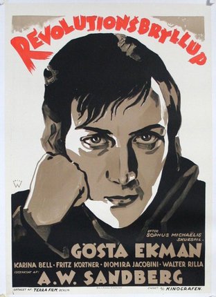 a poster of a man with his hand on his chin