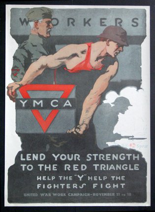 a poster of a man carrying a red triangle