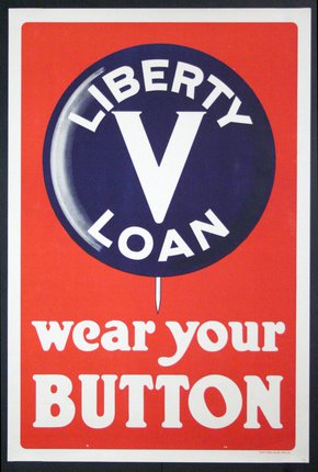 a red and white poster with a blue circle and white text