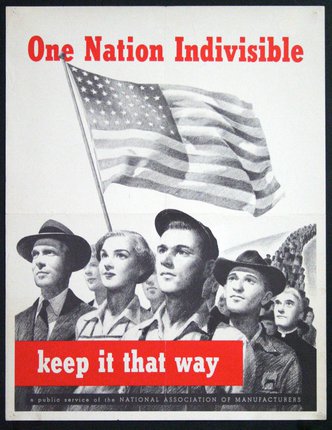a poster with a flag and people in front of them