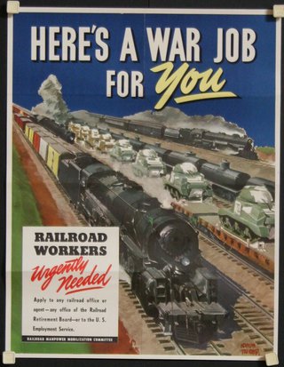 a poster of a train on tracks