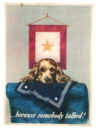 a dog sitting on a couch with a flag