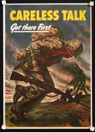 a poster of a soldier running with a gun